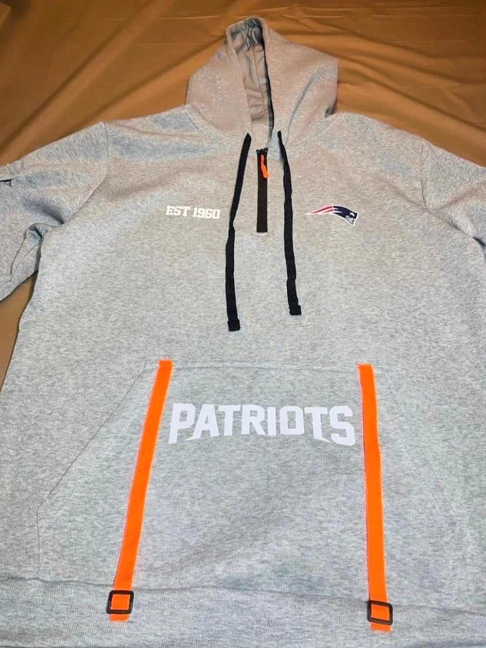 NFL New England Patriots hoodie Gray & Orange Polyester Hoodie XL